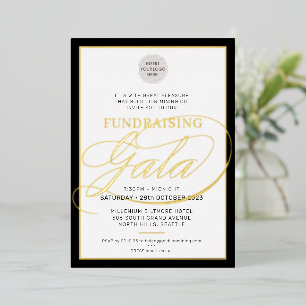 Invitation En Aluminium LEVÉE DE FONDS GALA calligraphie logo moderne noir
