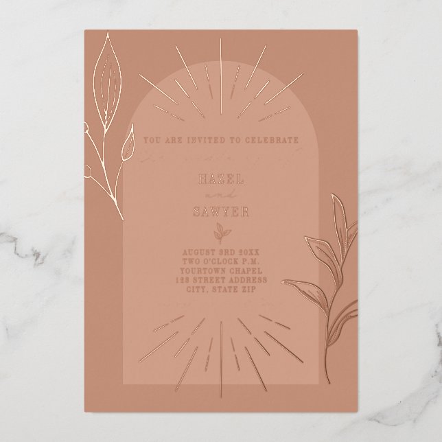 Invitation En Aluminium Ligne Art Arc Botanique Terracotta (Recto)