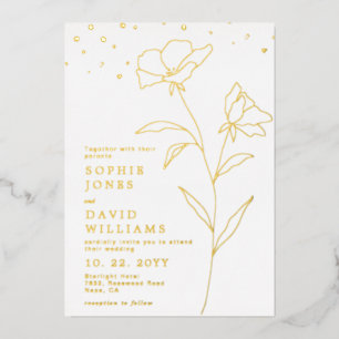 Invitation En Aluminium Ligne Botanique Fleur Art Mariage élégant Réel 