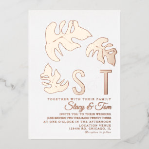 Invitation En Aluminium Ligne Monstera Mariage feuille Pressé