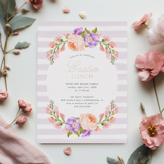 Invitation En Aluminium Lilac Stripe et Fleur Déjeuner de Pâques (Créateur téléchargé)