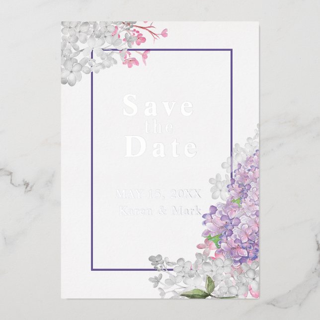 Invitation En Aluminium Lilacs Floral Enregistrer la date (Recto)