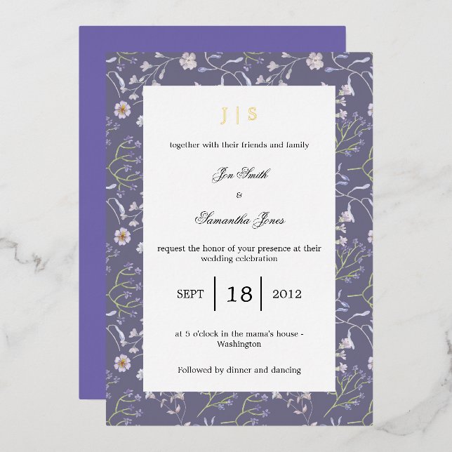 Invitation En Aluminium lilas fleuri pourpre (Recto/Verso)