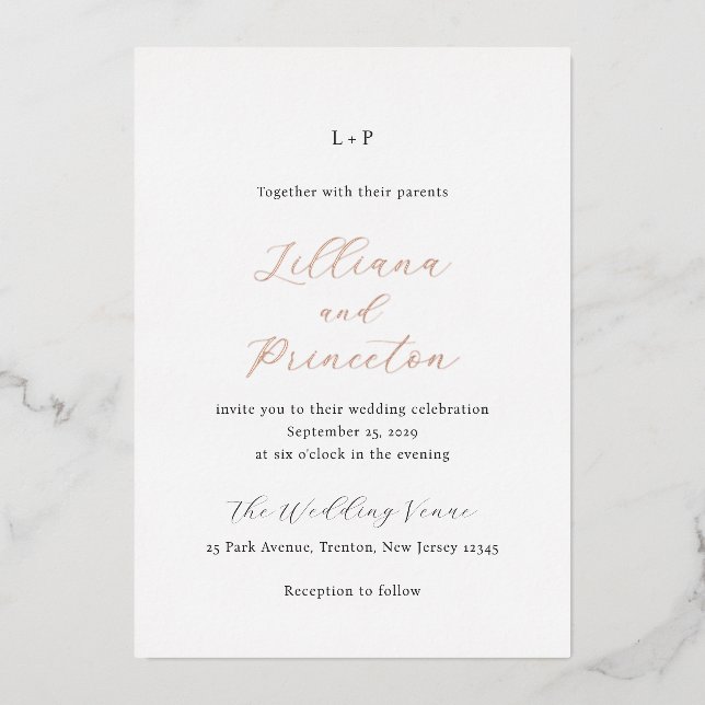 Invitation En Aluminium Lilliana Elegant Mariage moderne (Recto)