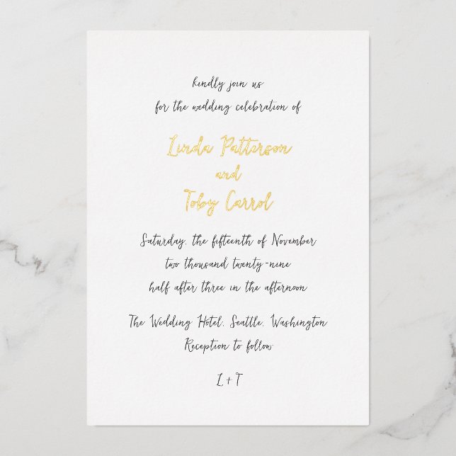 Invitation En Aluminium Linda Simple Mariage moderne (Recto)