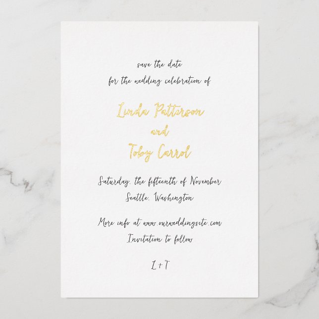 Invitation En Aluminium Linda Simple mariage moderne Enregistrer la date (Recto)