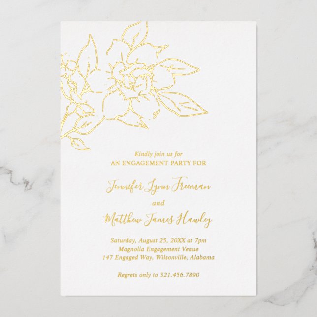 Invitation En Aluminium Line Art Floral Elegant Engagement Party (Recto)