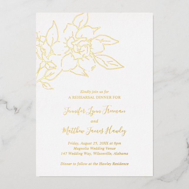 Invitation En Aluminium Line Art Floral Élégant Souper de répétition de ma (Recto)