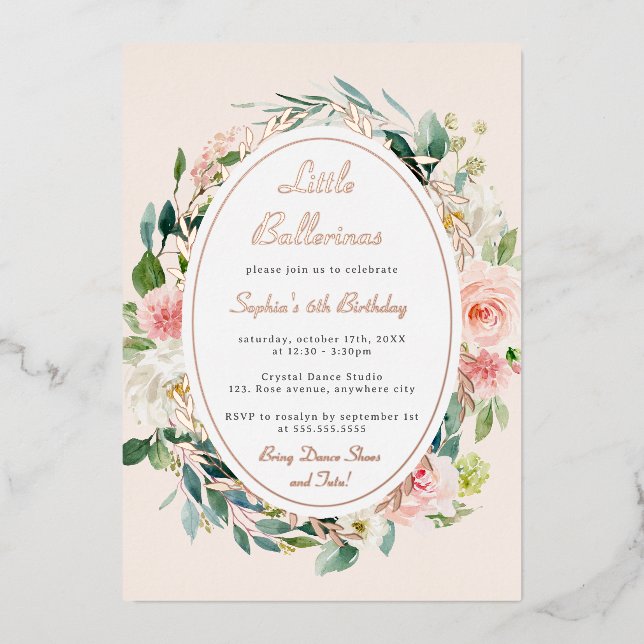 Invitation En Aluminium Little Ballerina Anniversaire de enfant Rose Gold  (Recto)