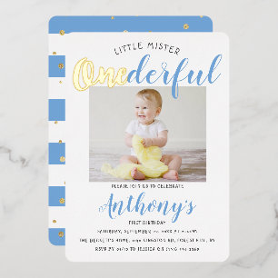 Invitation En Aluminium Little Mister Onederful Photo 1er Anniversaire Rée