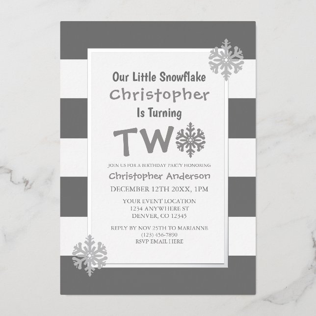 Invitation En Aluminium Little Snowflake 2e anniversaire (Recto)