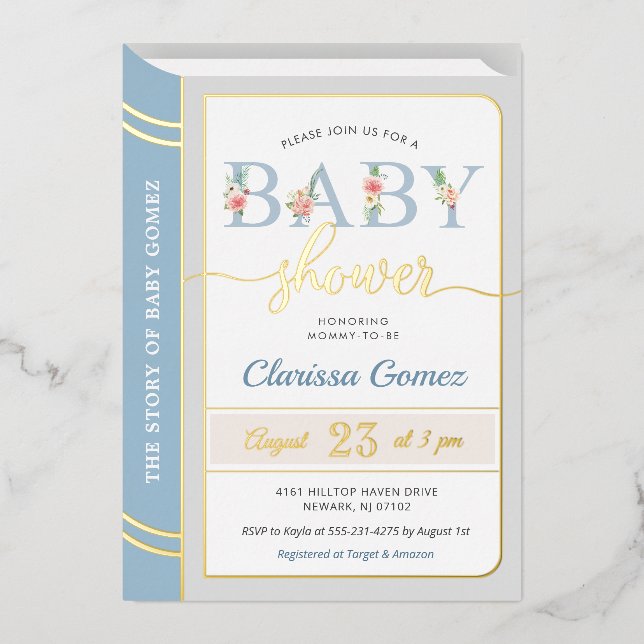 Invitation En Aluminium Livre d'histoire Bibliothèque bébé garçon douche b (Recto)