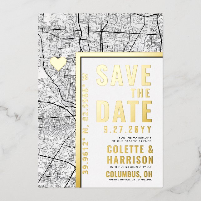 Invitation En Aluminium Localisateur d'amour Columbus | Mariage Enregistre (Recto)