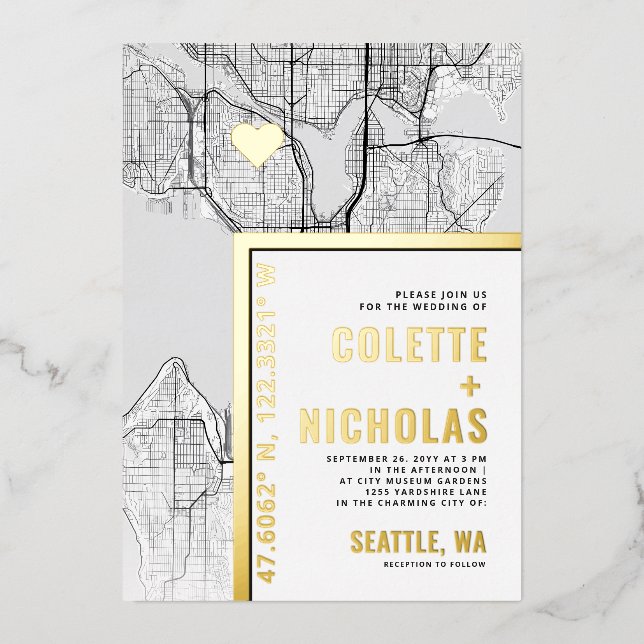 Invitation En Aluminium Localisateur d'amour de Seattle | Mariage sur le t (Recto)