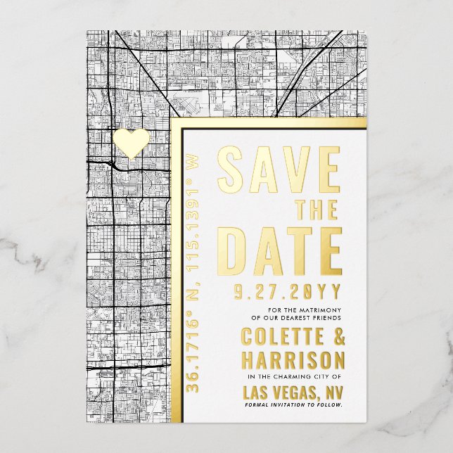 Invitation En Aluminium Localisateur d'amour Las Vegas | Mariage Enregistr (Recto)