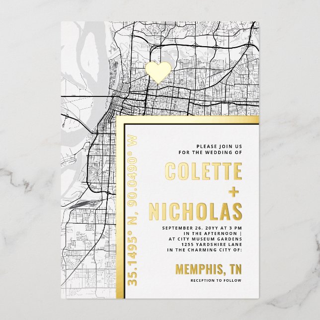 Invitation En Aluminium Localisateur d'amour Memphis | Ville Mariage à thè (Recto)