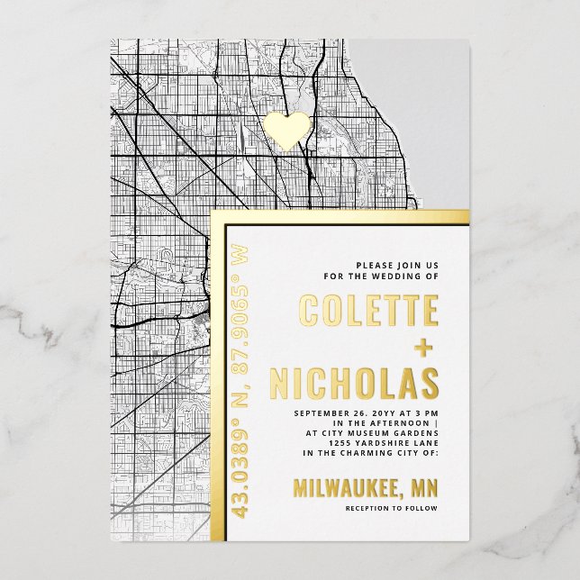 Invitation En Aluminium Localisateur d'amour Milwaukee | Ville Mariage à t (Recto)