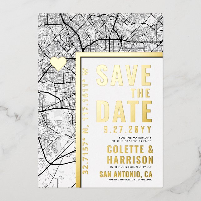 Invitation En Aluminium Localisateur d'amour San Antonio | Mariage Enregis (Recto)