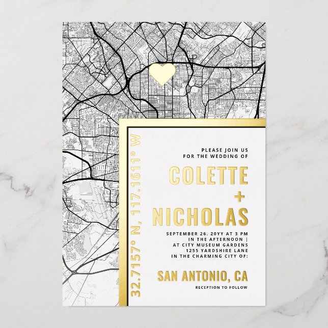 Invitation En Aluminium Localisateur d'amour San Antonio | Ville Mariage à (Recto)