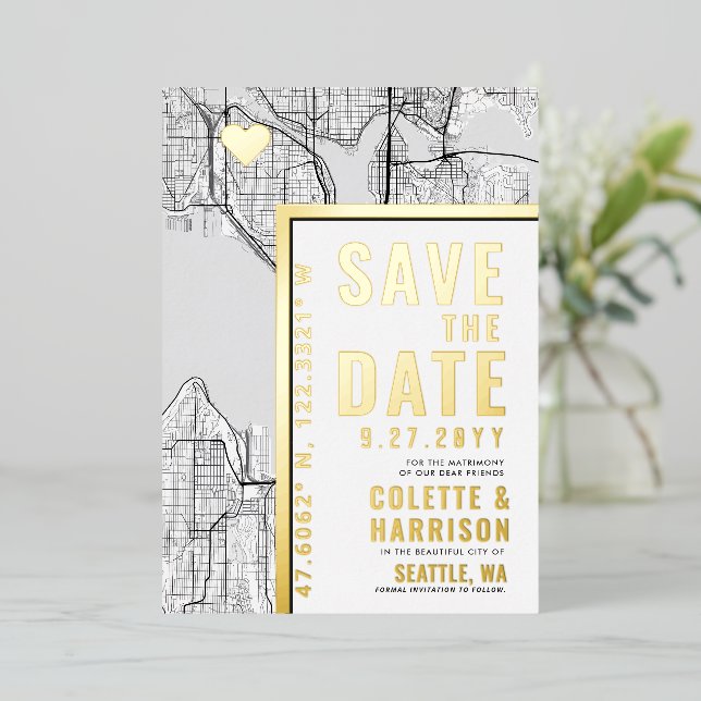 Invitation En Aluminium Localisateur d'amour Seattle | Mariage Enregistrer (Debout devant)