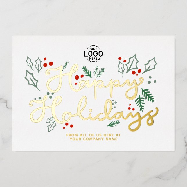 Invitation En Aluminium Logo Business Gold Lettering Happy Holidays White (Recto)