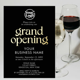 Invitation En Aluminium Logo d'ouverture grand public minimaliste noir