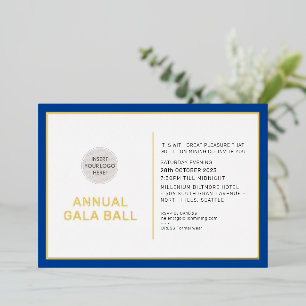Invitation En Aluminium Logo GALA BALL minima moderne or bleu royal
