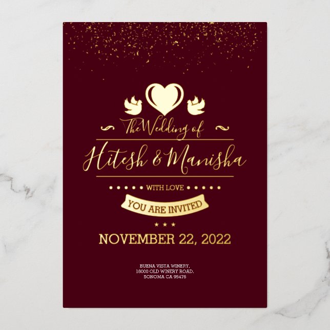 Invitation En Aluminium Logo Monogramme Bourgogne avec or mariage de colom (Recto)