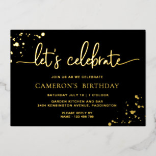 Invitation En Aluminium L'or noir peint Célébrons l'anniversaire
