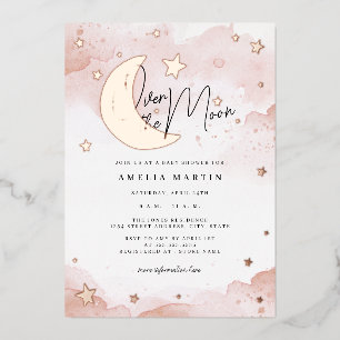Invitation En Aluminium L'or Rose sur le Baby shower de la Lune
