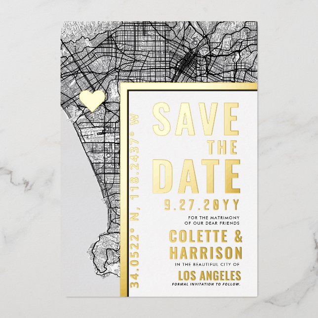 Invitation En Aluminium Los Angeles Love Locator | Mariage Économisez la D (Recto)