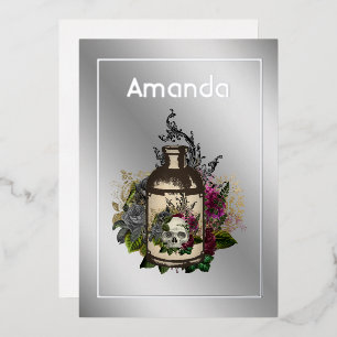 Invitation En Aluminium Lotion poison florale Halloween gothique Anniversa