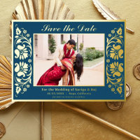 Lotus Flower Indian Save the Date with Photo Gold
