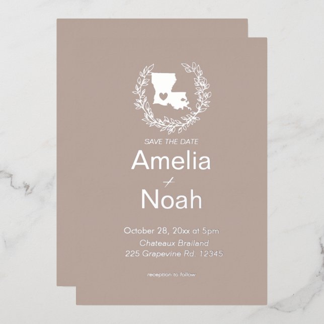 Invitation En Aluminium Louisiana State Destination Wedding (Recto/Verso)