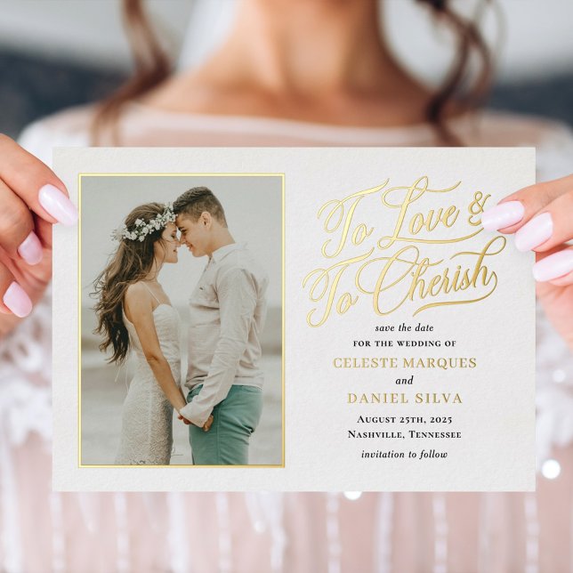 Invitation En Aluminium Love and Cherish FOIL Wedding Save The Date Card (Créateur téléchargé)