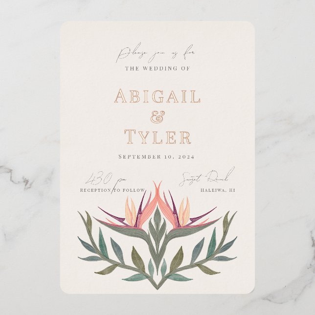 Invitation En Aluminium Lovebirds au Paradis Mariage (Recto)