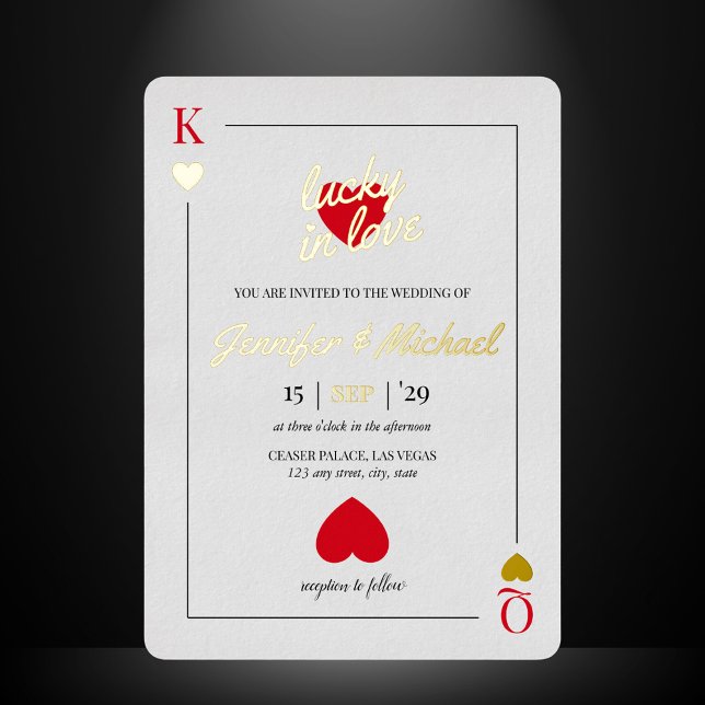 Invitation En Aluminium Lucky in Love Playing Card Las Vegas Mariage Gold (Lucky in Love Wedding Invitation Unique Playing Card in Las Vegas)