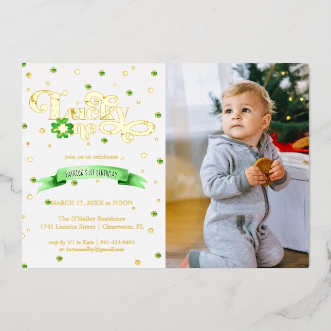 Invitation En Aluminium Lucky One | St. Patrick's Day 1er anniversaire (Recto)