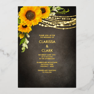 Invitation En Aluminium Lumière de corde rustique jaune tournesol Mariage