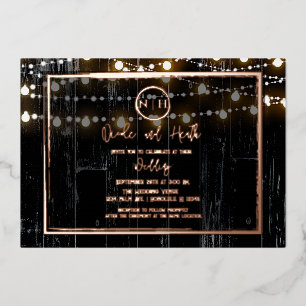 Invitation En Aluminium Lumières de Bois Noir et de Ficelle Mariage Élégan