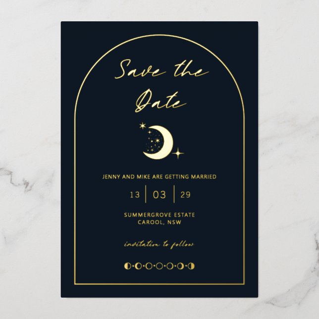 Invitation En Aluminium Lune céleste et arche des étoiles Enregistrer la d (Recto)