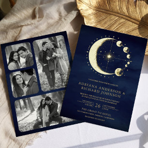 Invitation En Aluminium Lune croissante céleste Phases de lune Bleu Mariag