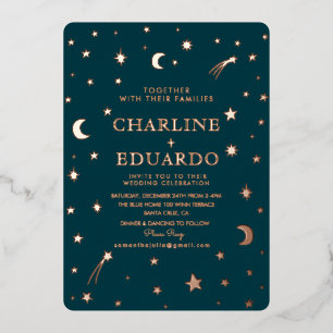 Invitation En Aluminium Lune et Étoiles Signe Céleste Étoilé Mariage Doré