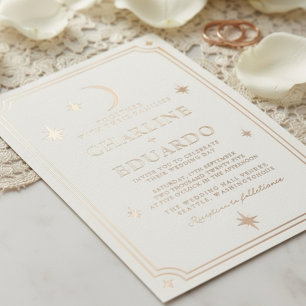 Invitation En Aluminium Lune et Étoiles Signe Céleste Noces d'Or