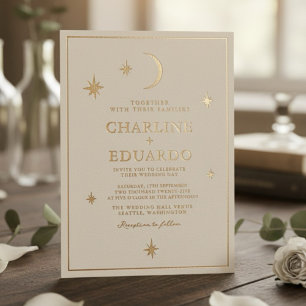 Invitation En Aluminium Lune et Étoiles Signe Céleste Noces d'Or