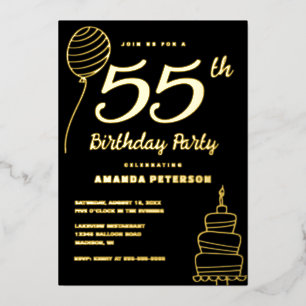 Invitation En Aluminium Luxe Black 55e Anniversaire Party Real Gold