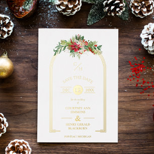 Invitation En Aluminium Luxe Fancy Initials Arch Floral Noël