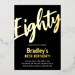 Invitation En Aluminium Luxe Gold '80' Adult Milestone 80e Anniversaire