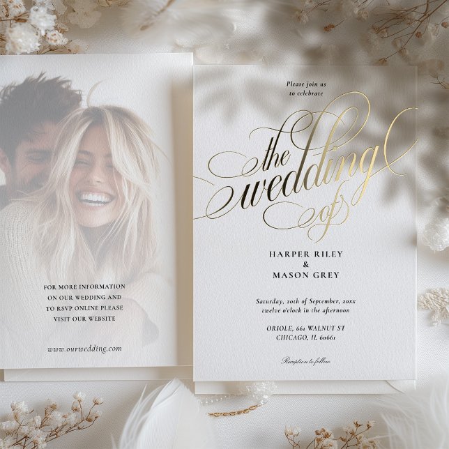 Invitation En Aluminium Luxe Gold Calligraphie Mariage Élégant Script (Créateur téléchargé)