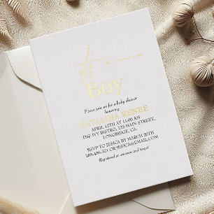 Invitation En Aluminium Luxe Gold est un Baby shower garçon